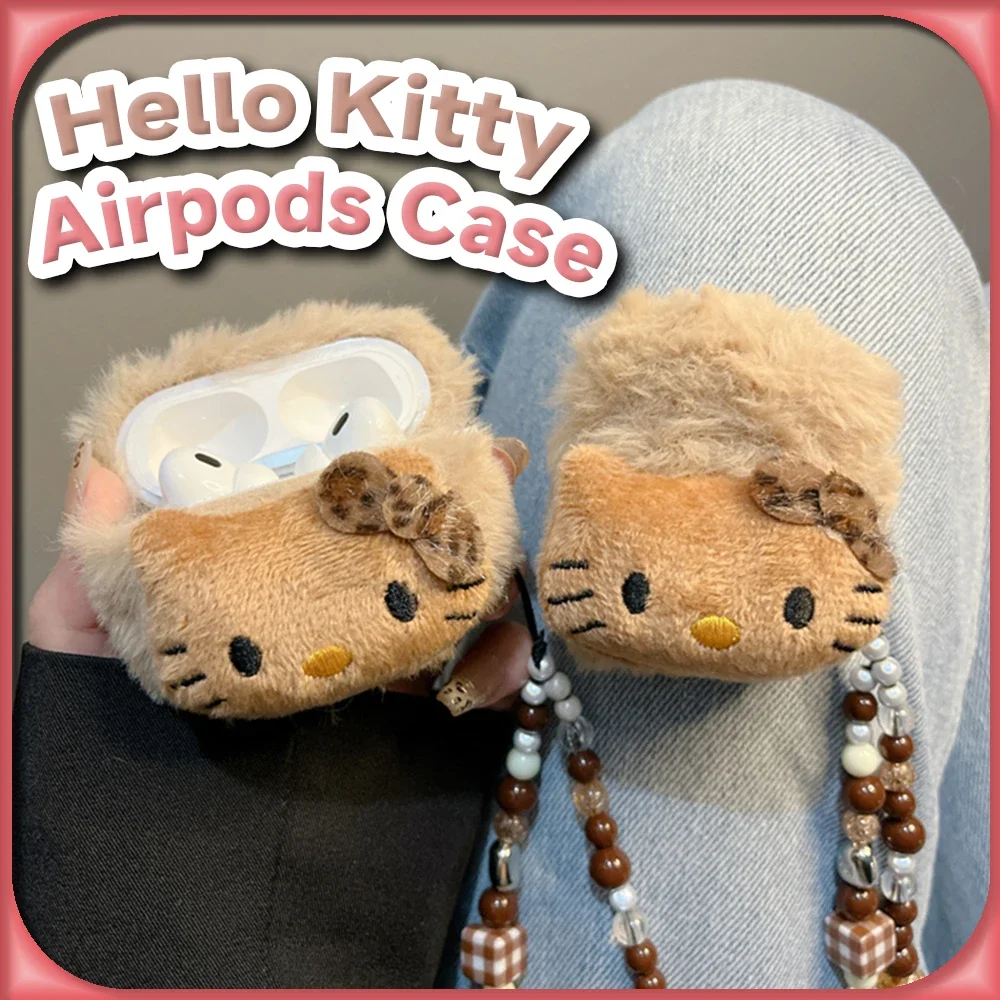 Kawaii Tan Hello Kitty плюшевый чехол для куклы AirPods 4 3 2 1 Pro Max Sanrio аниме милый модный