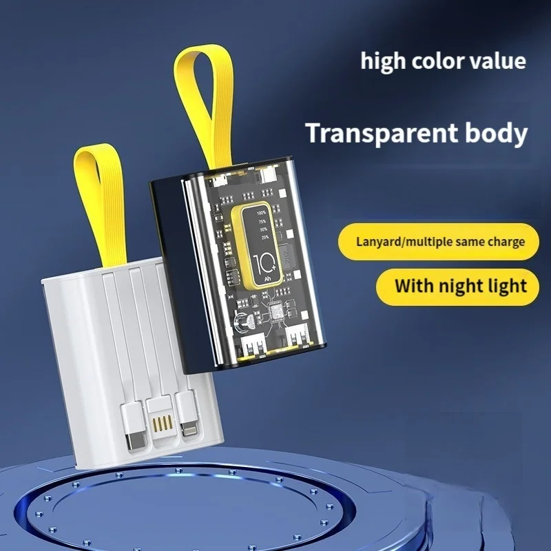 Mini Power Bank Fast Charger 20000mAh Transparent Portable External Charger External Battery LED Light for iPhone Xiaomi Samsung