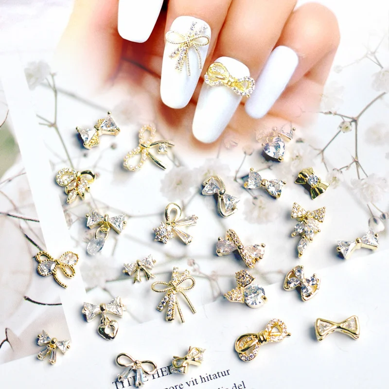 

5PCS, Nail Art Delicate Bows Designs Alloy With Zircon Rhinestones For Nail Tips Decorations
