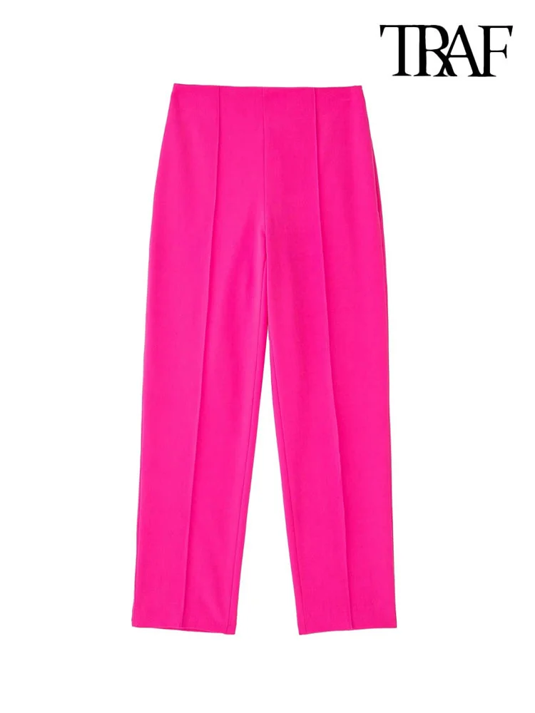 

Женские прямые брюки-дротики с завышенной талией и боковой молнией