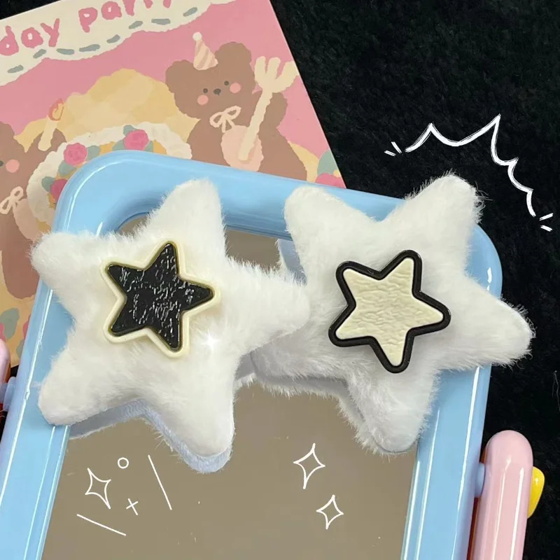 

2023 New Winter Punk Charm Pentagram Clips Japanese Gothic Plush Star Hairpin Headdress Y2k Halloween Hair Accessories for Girls