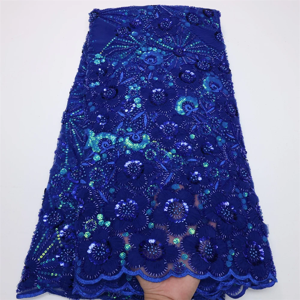 

Latest Arrival Handmade Beads Lace Embroidery African Lace Fabric High Quality French Nigerian Mesh Lace Party Sewing LY549