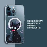 kikis delivery service cat phone case transparent magsafe magnetic magnet for iphone 13 12 11 pro max mini wireless charging