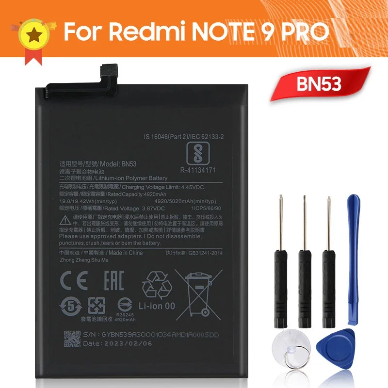 

Phone Battery BN53 For Xiaomi Redmi NOTE 9 PRO NOTE9 PRO 5020mAh BN53 Replacement Battery + Tool