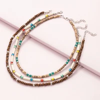 multi layer boho wood beads rainbow seed beads choker clavicle necklace collar jewelry for women summer beach party necklace