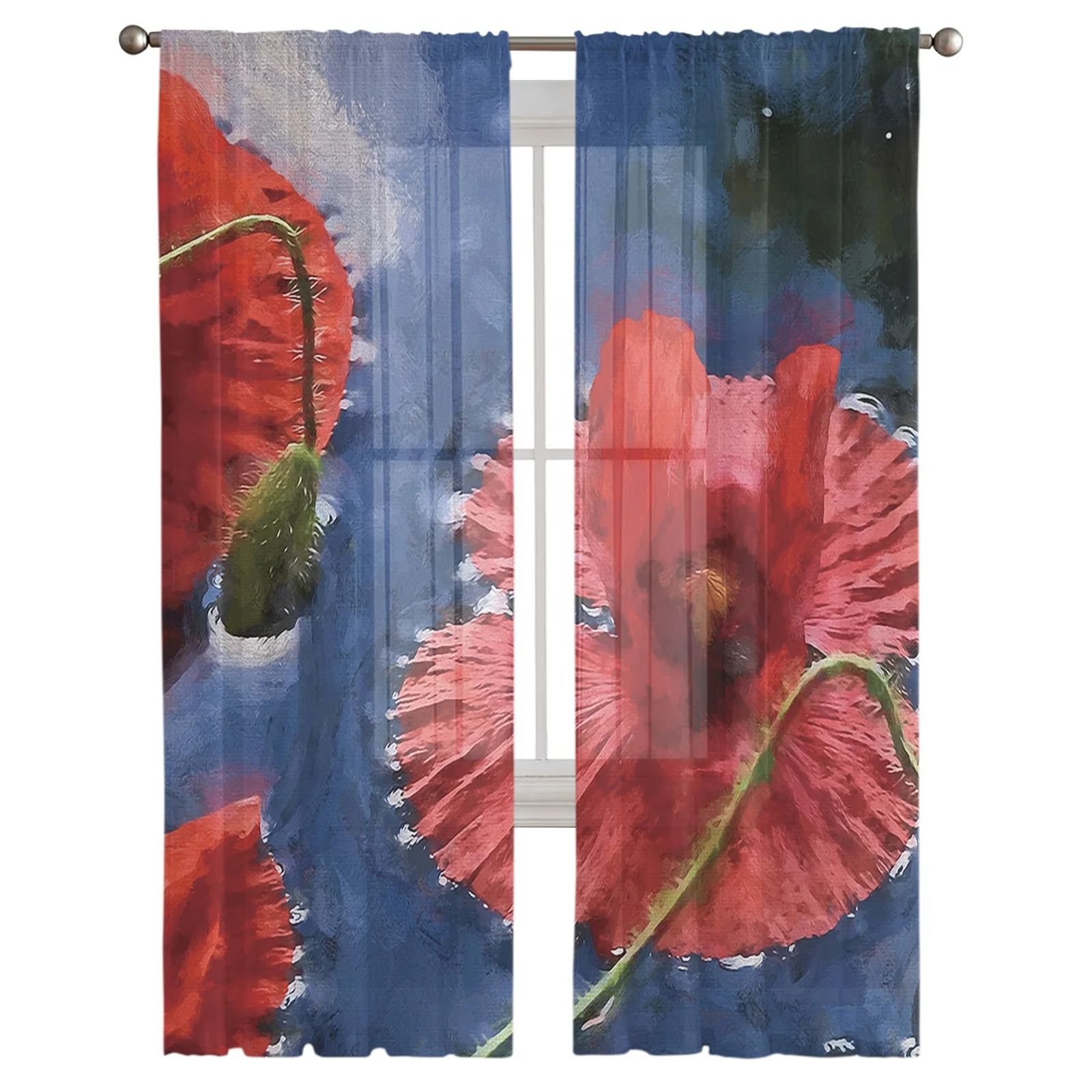 

Занавески с изображением Красного мака, цветов в пруду, занавески для гостиной, спальни, занавески из вуали для кухонного окна, тюлевые штор...