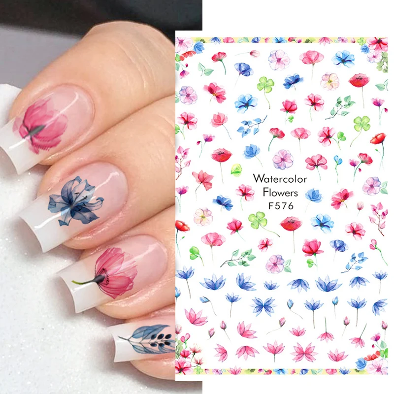 

Nail Art Decals Watercolor Florals Clear Petals Leaf Clover Flowers Back Glue Nail Stickers Decoration For Nail Tips Beauty