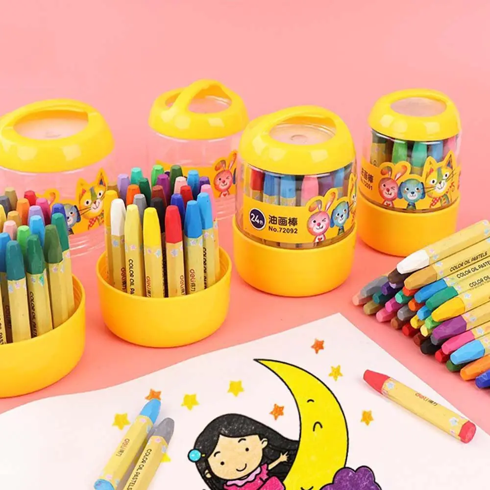 

12/18/24/36 Colors Crayons Set Creative Oil Pastels Crayon Bucket For Children Painting Wax Drawing Pen