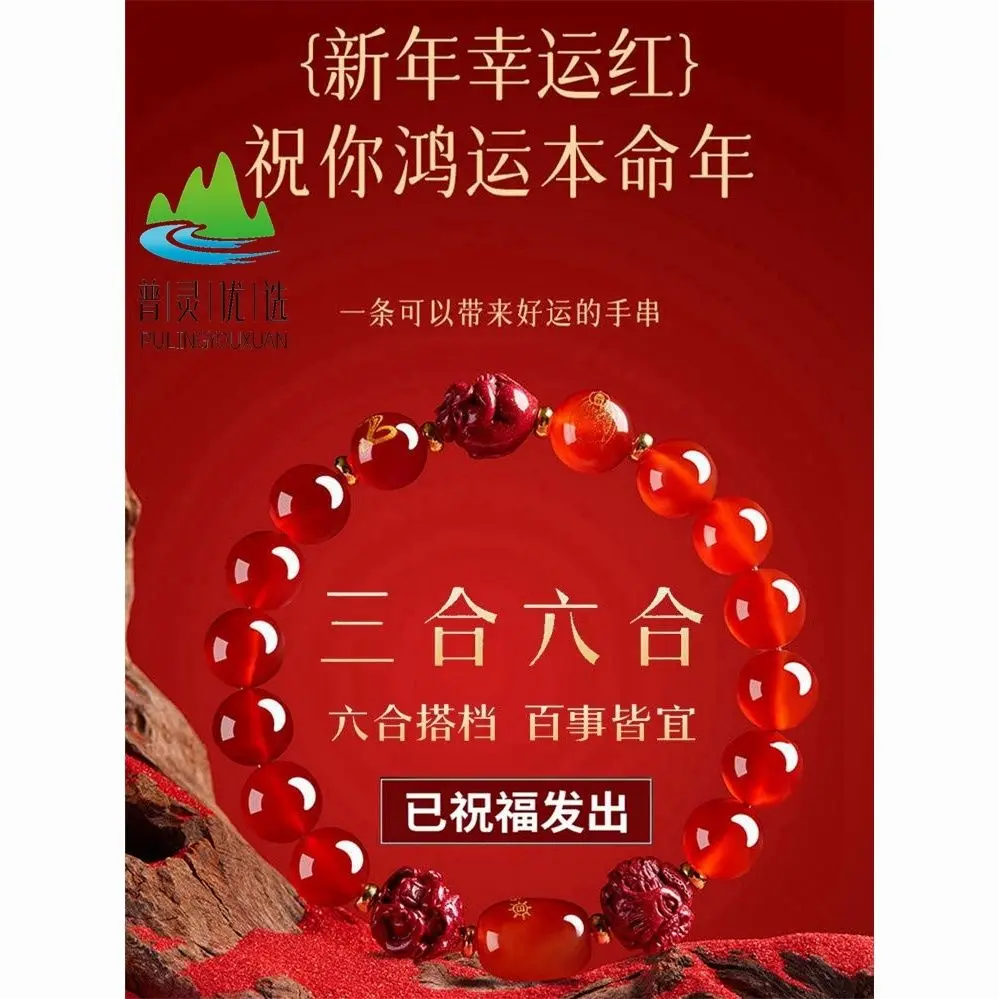 2025 год змеи в китайском стиле Hongyun браслет на рождения красный агат зодиак