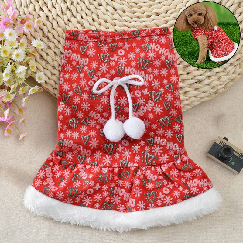 

Christmas Dog Girls Costume Dress Puppy Warm Fleece Skirt Clothes Autumn Winter Warm Clothes Pet Dog Red Skirt Fancy Dress