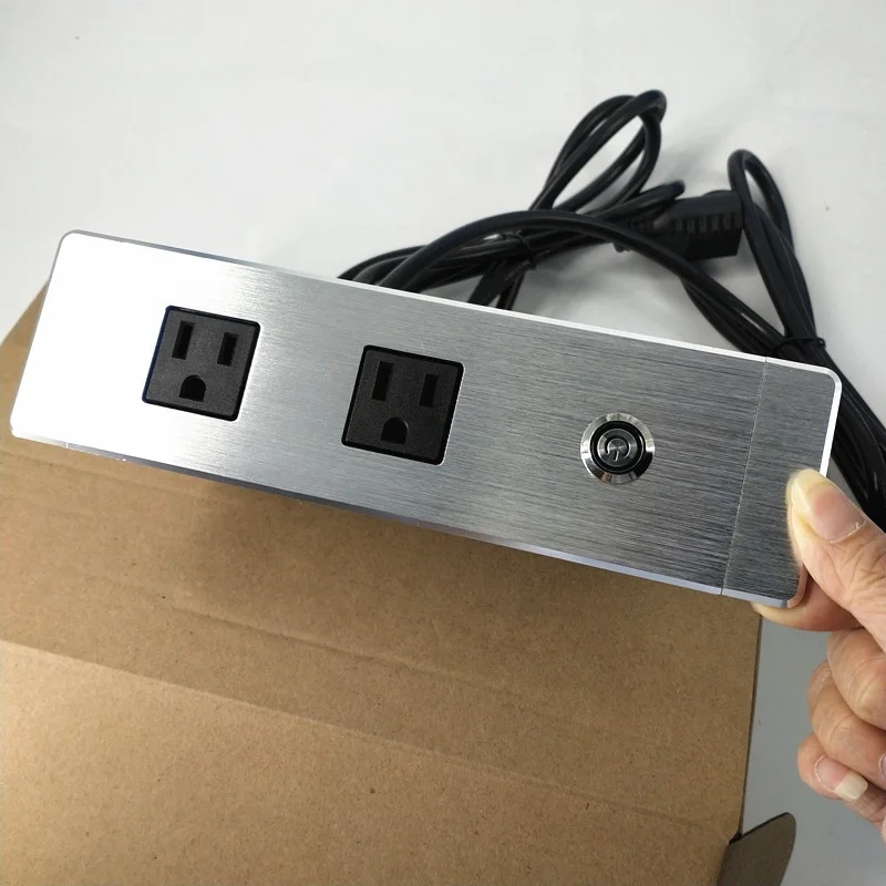 

US standard Office furniture recess desk Aluminum Alloy Panel USB desktop hot wall media hub socket with Control light switch