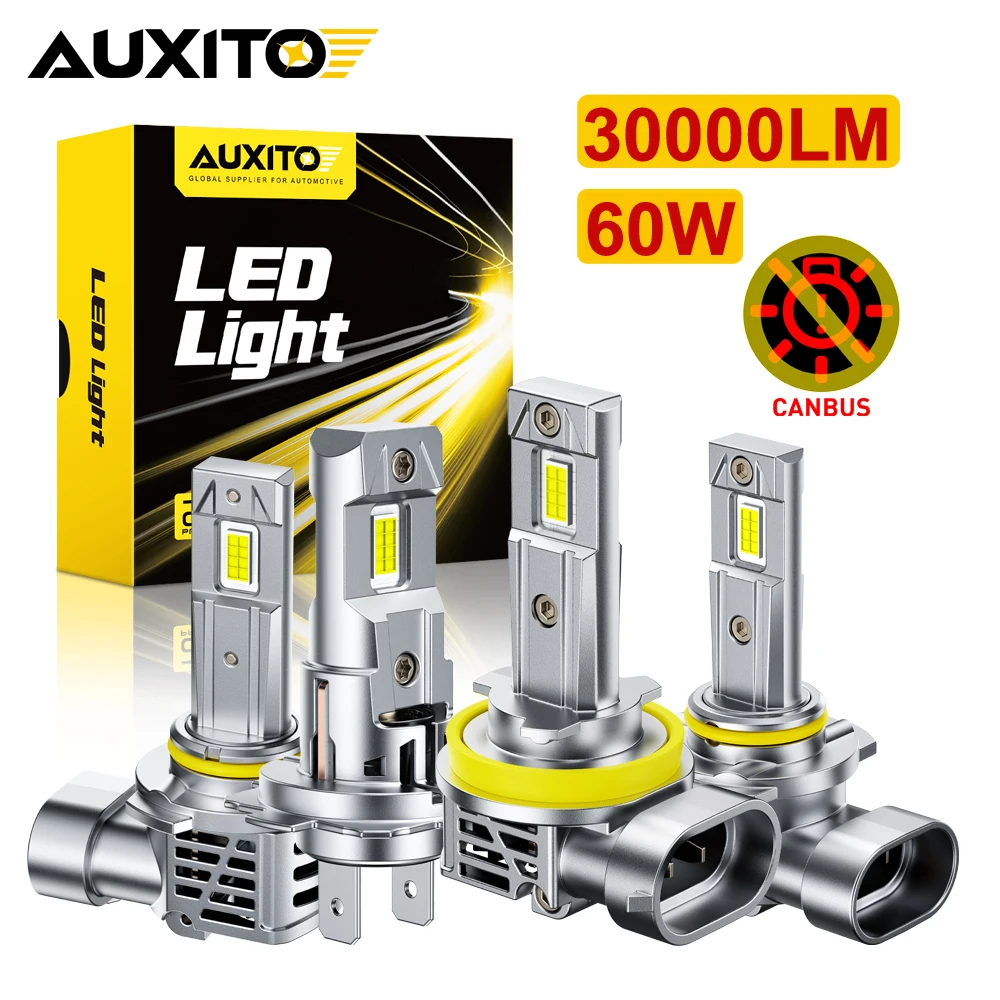 

AUXITO 2x H7 H11 Светодиодные лампы CANBUS H8 H4 9005 HB3 9006 H1 H13 9007 Светодиодная фара с вентилятором 30000LM 60W Автомобильная лампа 12V 6500K