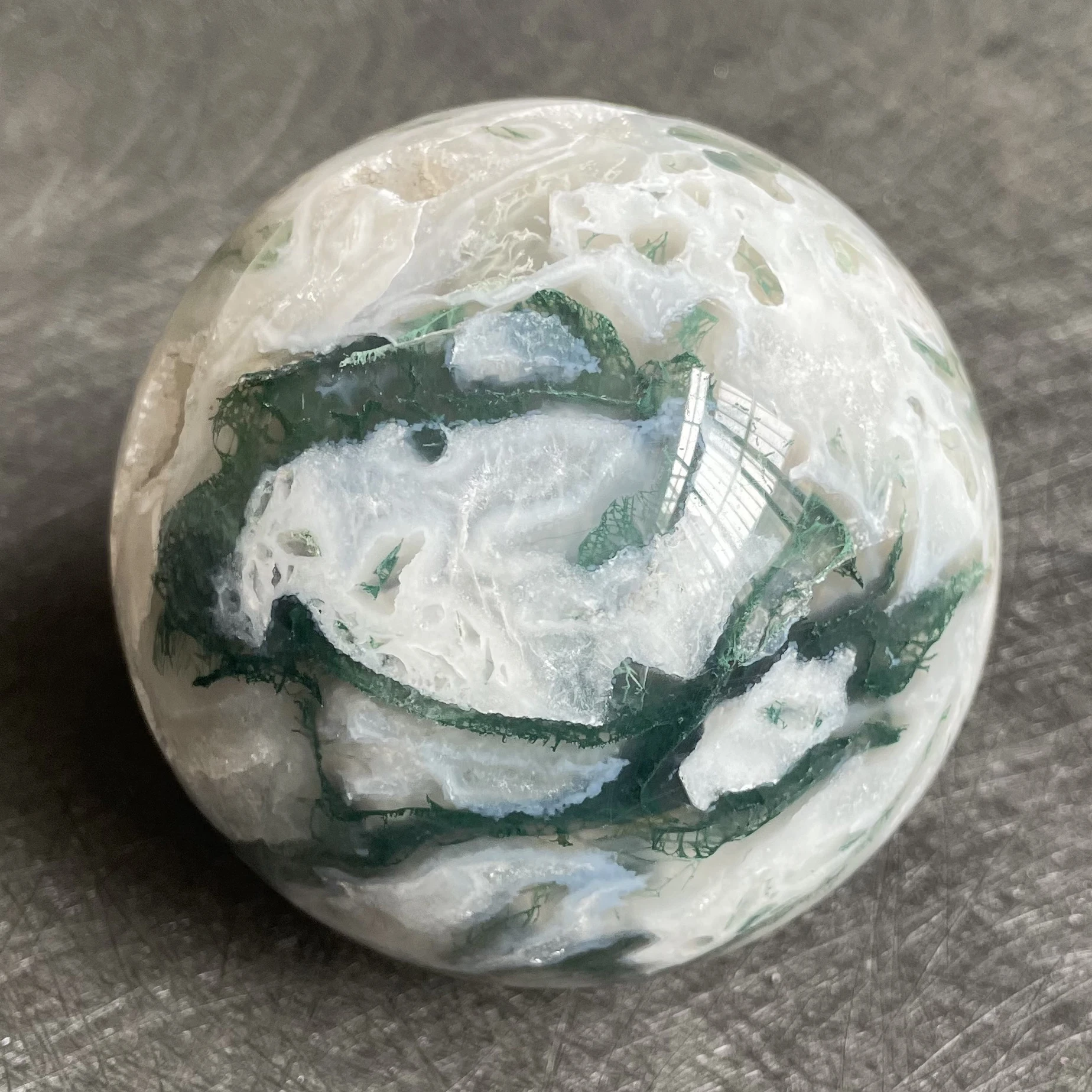 

800g Natural Crystal Ball Moss Agate Sphere Rock Decoration Rough Polished Quartz Stone Healing