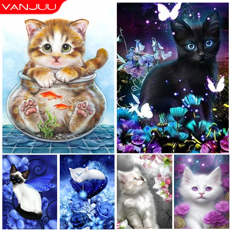 

Cat Diamond Painting Animal Flower Diamond Embroidery Full Drill Rhinestone Pictures Cross Stitch Kit Home Decor Pet Lover Gift