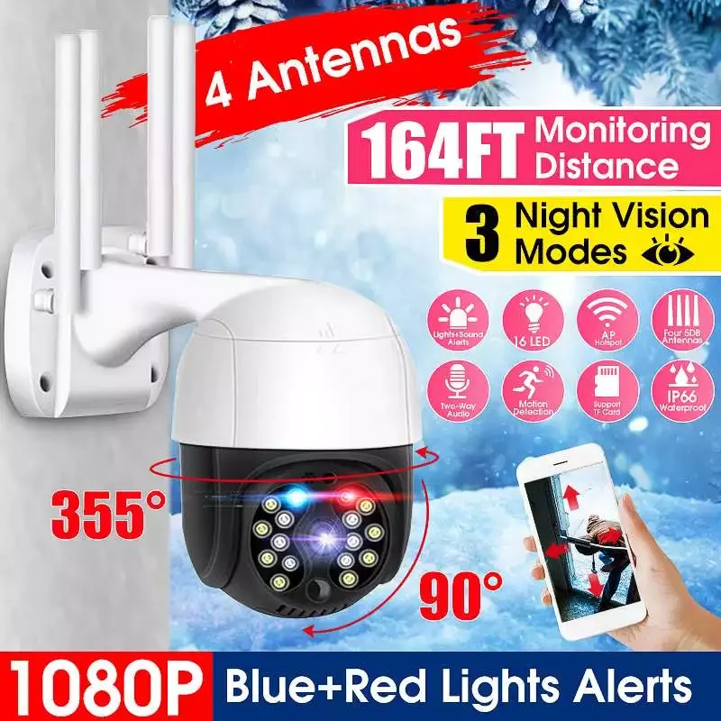 

WIFI IP Camera 3 Night Vision Modes HD 1080P PTZ IP66 Waterproof Motion Detection Home Security Surveillance Camera AU plug