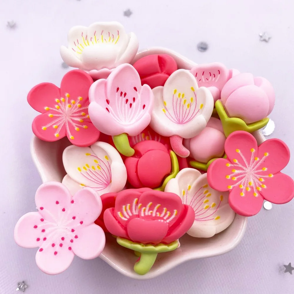 

Resin Kawaii Colorful Painted Cherry Blossoms Flatback Stone Scrapbook Figurine 10PCS DIY Decor Home Accessories Crafts OM131