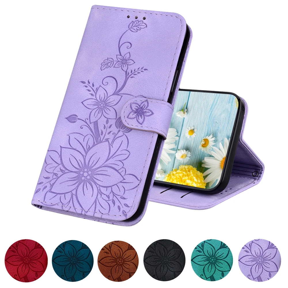 

Galaxi A14 3D Lily Leather Phone Book Case on for Funda Samsung Galaxy A14 SM-A145 SM-A146 Cases Luxury Wallet Flip Back Cover