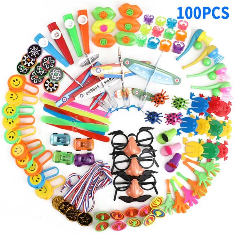 

100Pcs/lot Kids Gift Toy Combo Carnival Awards For Birthday Party Toys Bulk Toy Treasure Box Gift Bag For Boy Girl Pinata Filler