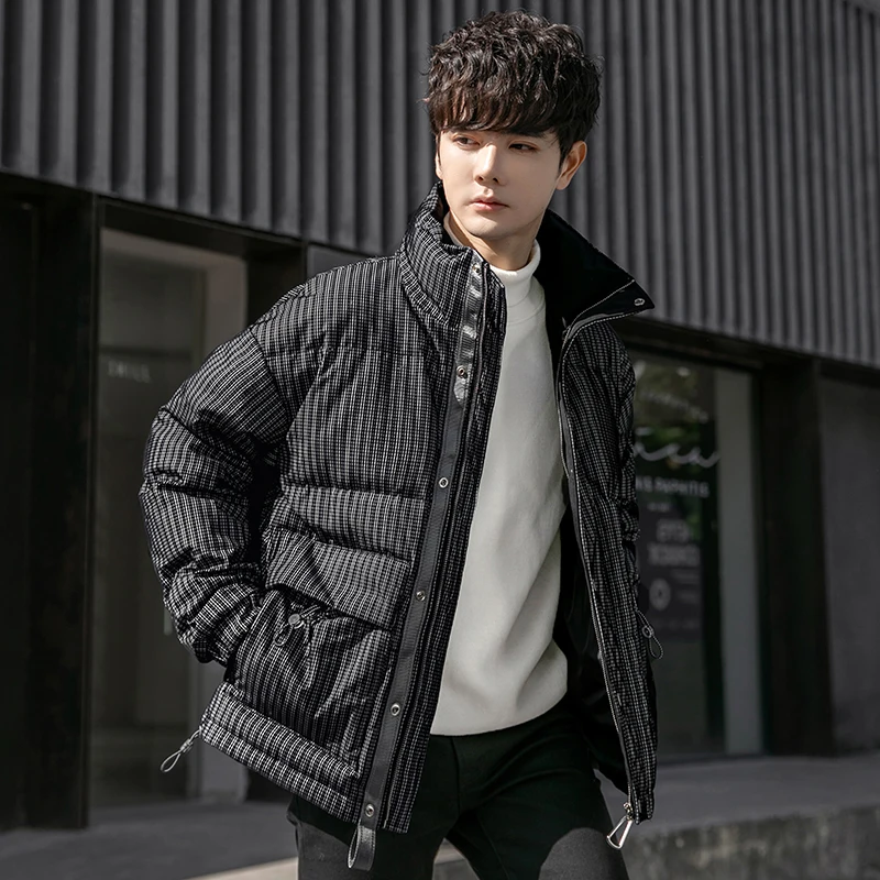 

Winter stand-up collar solid color striped thick down jacket