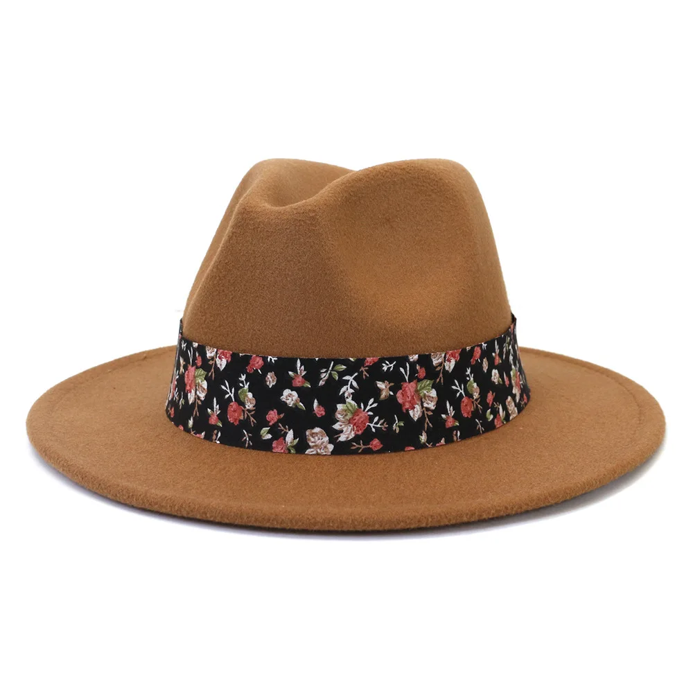 

New Men's and Women's Hat Top Flat Brim Wide Straight Jazz Panama Fedora Hat Cotton Outdoor Solid Elegnat Hat with Belt