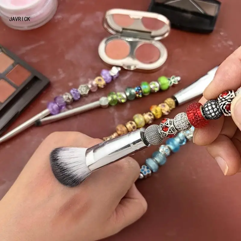 

5 Pcs DIY Beaded Makeup Brush Set Metal Handle Soft Bristles Makeup Brush for Foundations Powder Concealer Eyeshadow