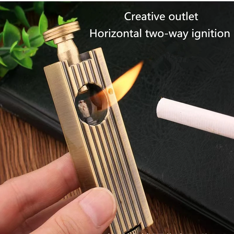 

Creative Retro Kerosene Lighter Two-way Ignition Nostalgic Metal Windproof Lighters Funny Cigarette Lighting Gadget Men's Gift