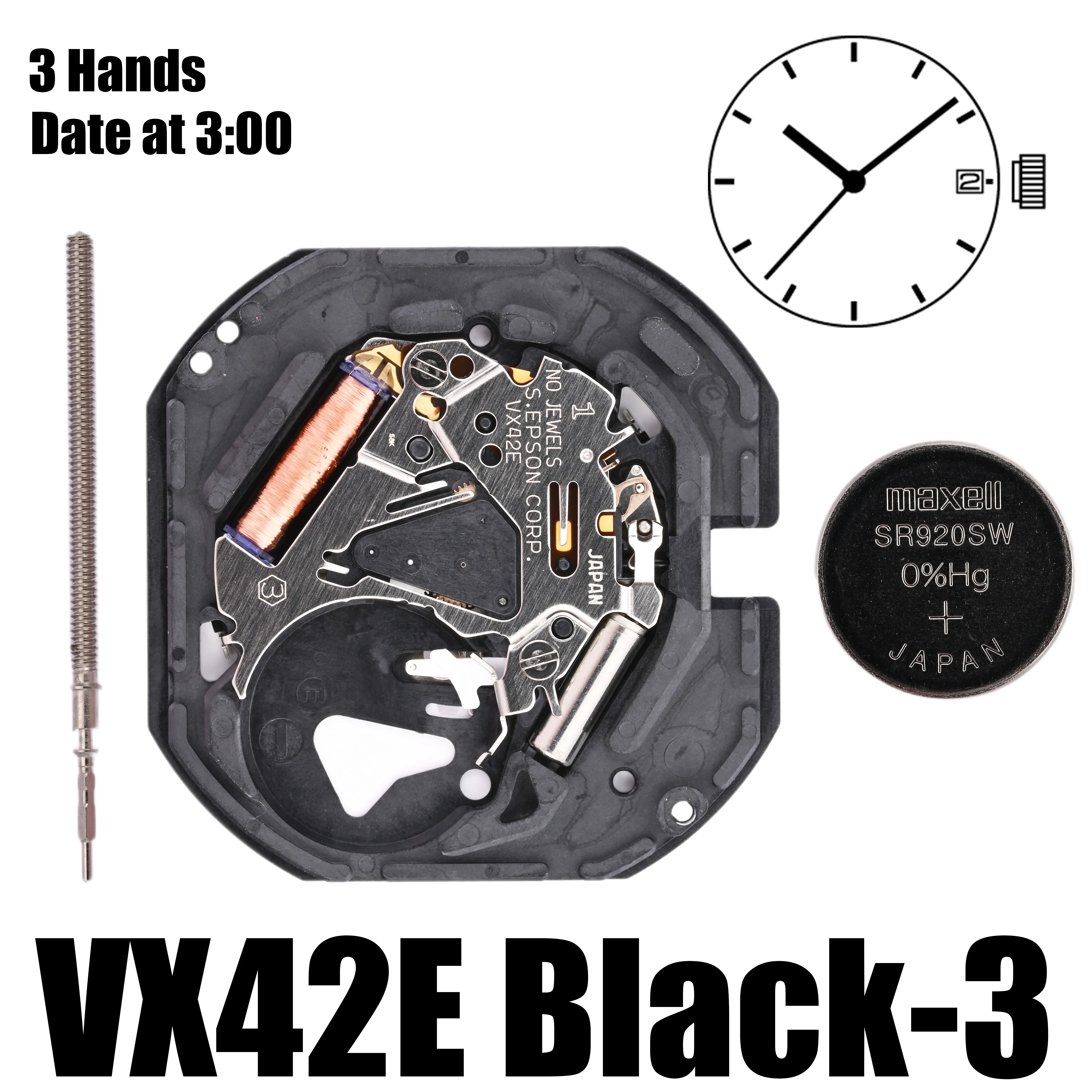 Движение VX42 Φ движение черный диск 3 стрелки дата размер: 11 1/2 дюйма высота: 2 62 ММ