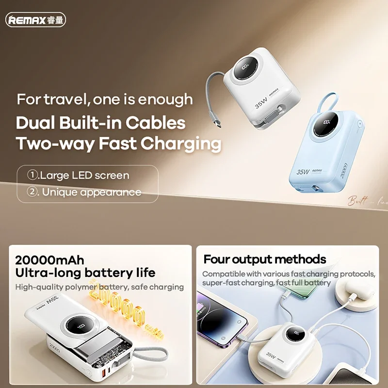 Фото REMAX 65 Вт 20000 мАч Power Bank для iPhone 16 Pro MAX 15 14 13 MacBook iPad Быстрая зарядка Powerbank Портативное зарядное устройство для ноутбука и планшета №3