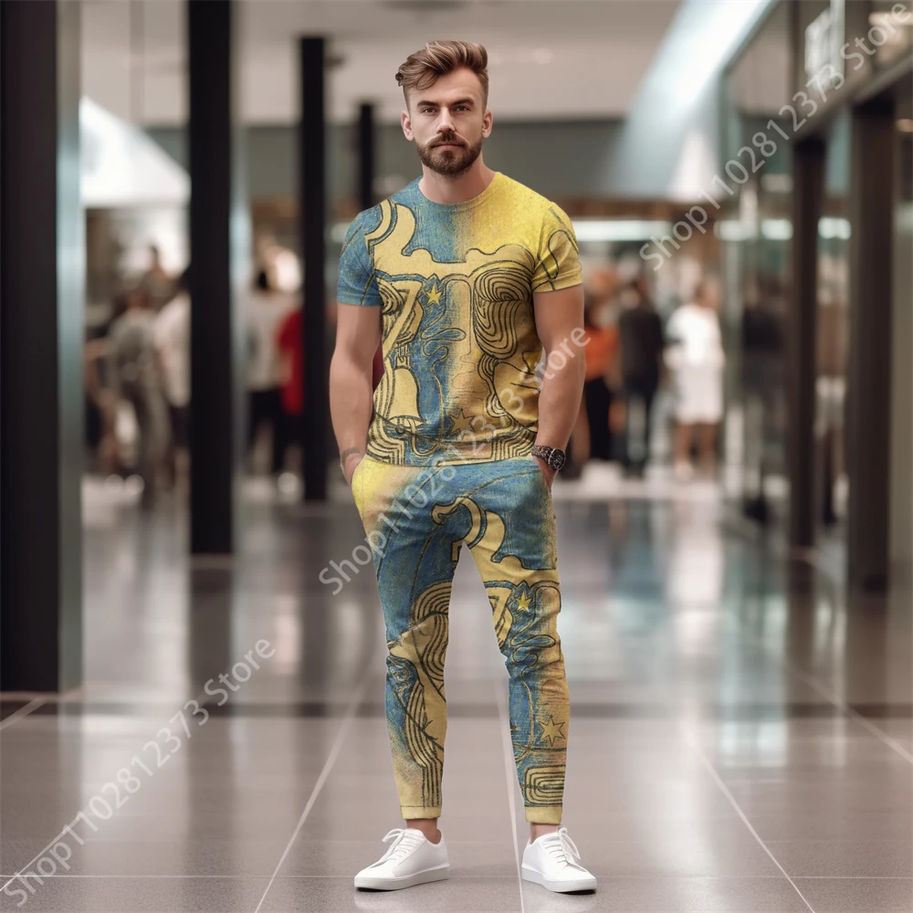 2023 Tracksuit Men Short Sleeve T-Shirt+Pants Two Piece Set Man Sportswear Fashion 3D Printing Casual Streetwear Clothes For Men
