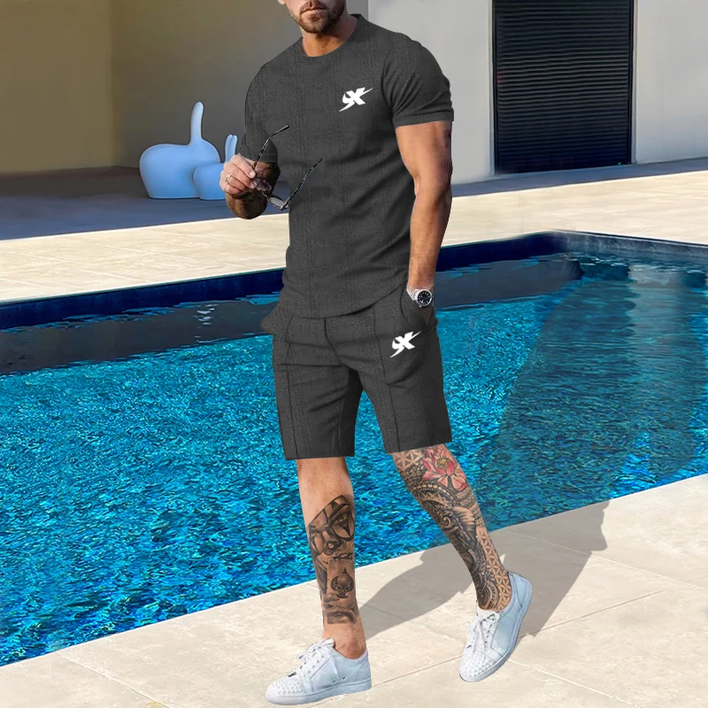 

2023 New Summer Round Neck Fashion Casual Men'S T-Shirt Shorts Suits High-Quality Sports Jogging Boutique Two-Piece Set