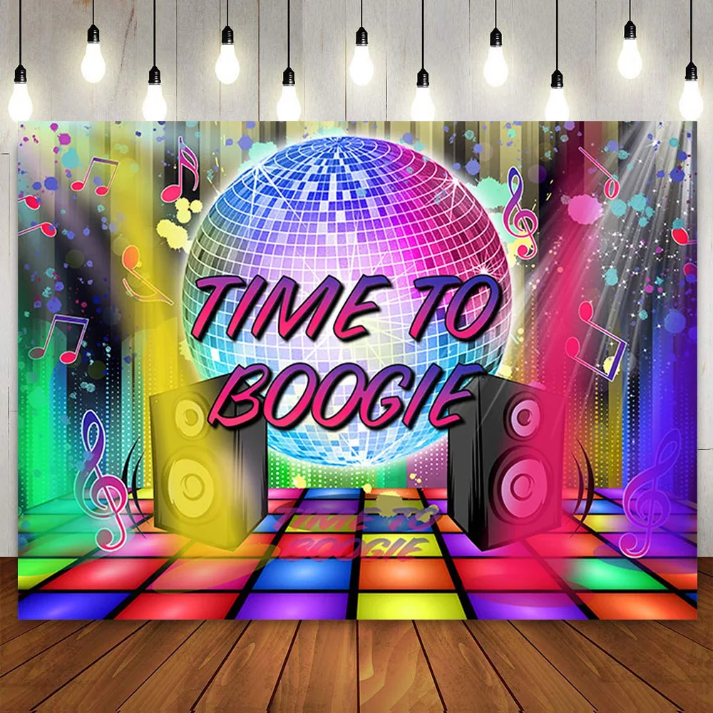 70s 80s 90s Time To Boogie Photo Backdrop Disco Dancer Party Photography Background Stage Neon Birthday Cake Table Banner Poster