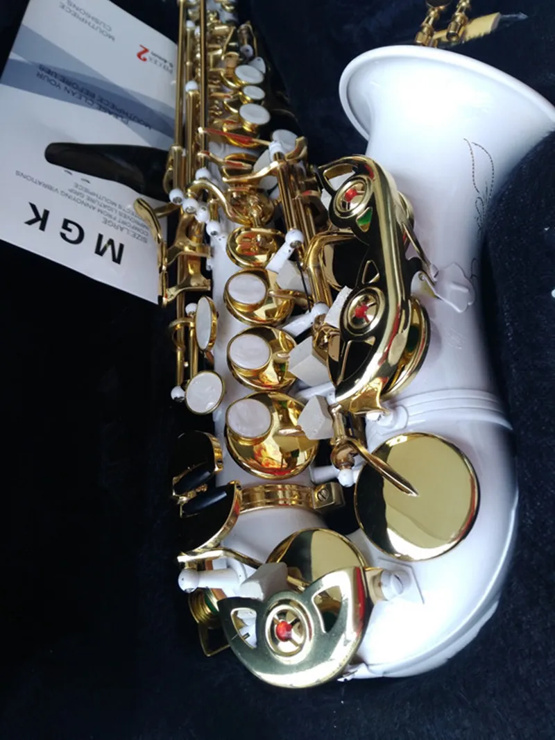 

Curved Soprano Saxophone white Bb Gold Key Sax High Woodwind Instrumen With Case Soprano Saxophone Reed Strap Brush Free