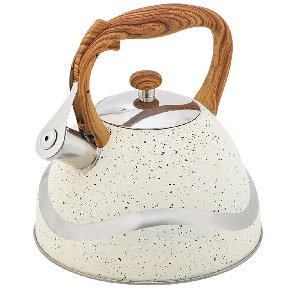 

1 Pc 3L Stainless Steel Practical Kettle Whistling Kettle Wood Handle (White)