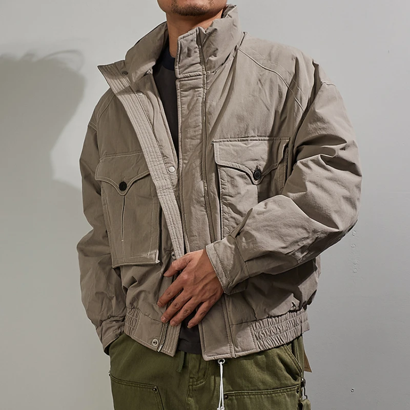 Men's stand-collar jacket down jacket American casual winter warm padded shorts frock coat