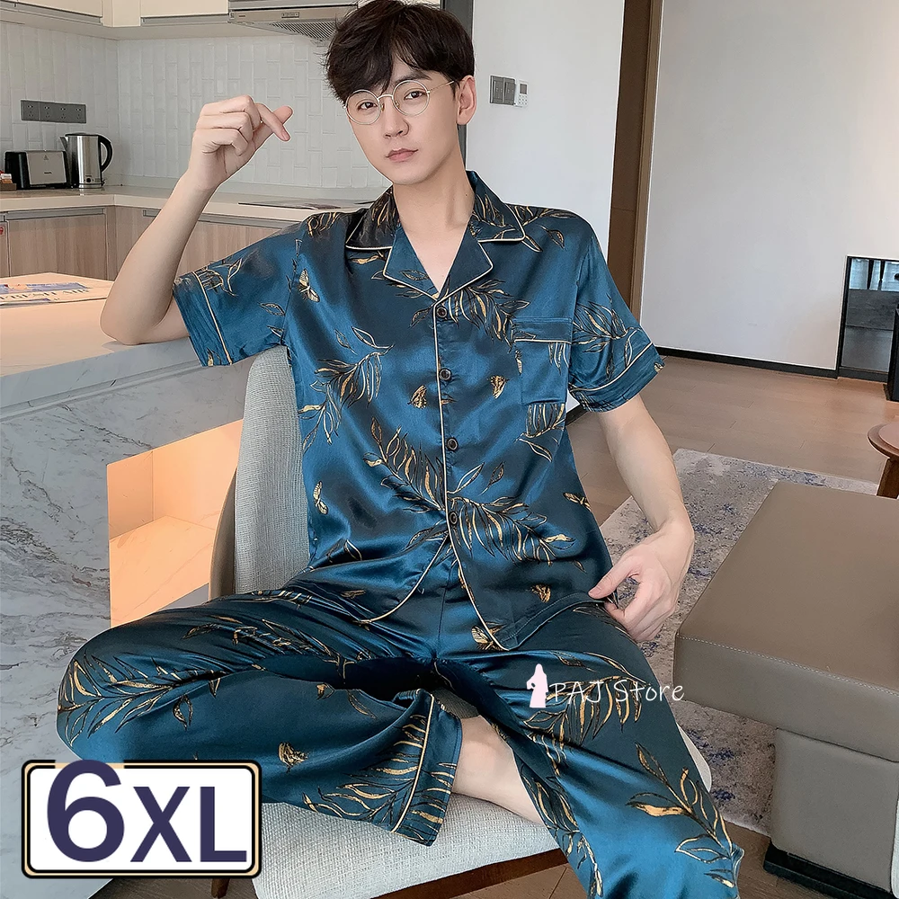 

Комплекты, пижамный комплект, Пижама, летний костюм для плюс, одежда для сна, шелковые брюки, 6X, атласная длинная одежда для отдыха, большие р...