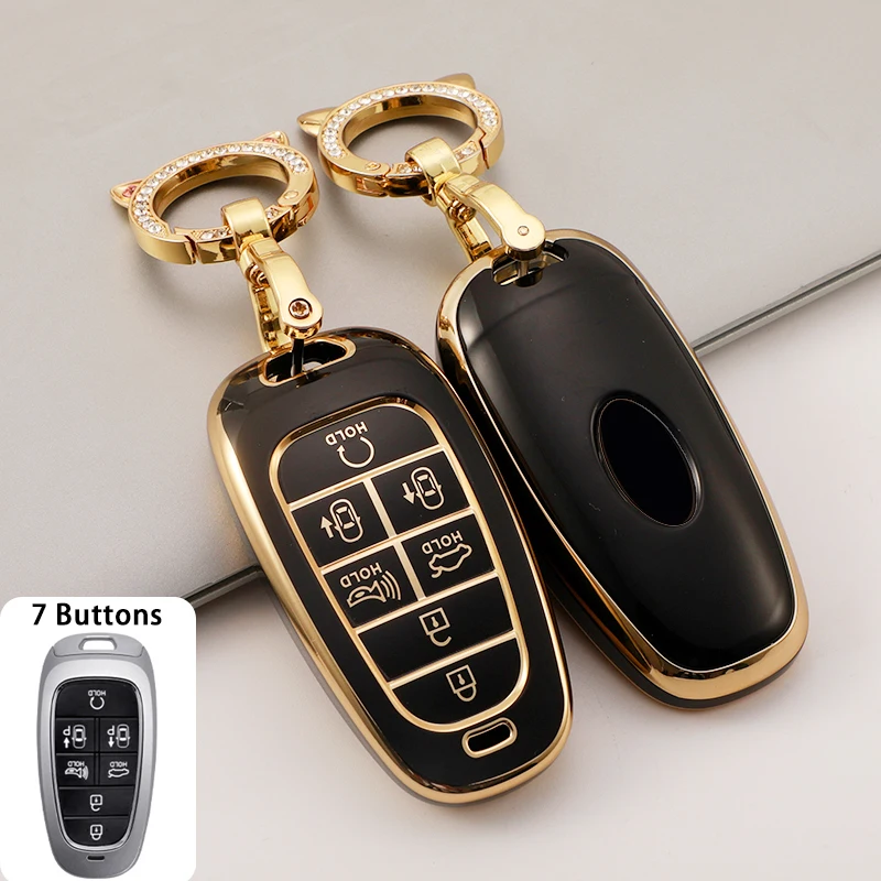 

Soft TPU 7 Buttons Car Key Cover Case For 2020 2021 Hyundai Sonata Nexo DN8 Santa Fe TM Tucson NX4 Staria Ioniq Keychain