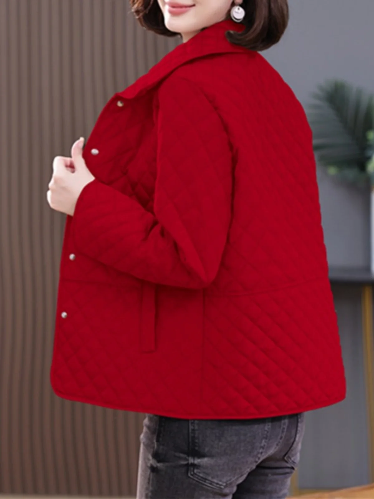 Женское Стеганое пальто Mom Sle зимнее маленькое в клетку с подкладкой из хлопка и