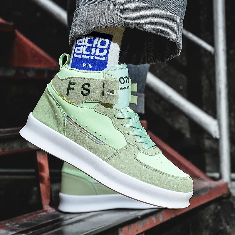 Winter Fashion Green Skateboard Shoes Men High Top Vulcanized Sneakers Man Platform Non-Slip Flats Sport Shoes Male Zapatillas