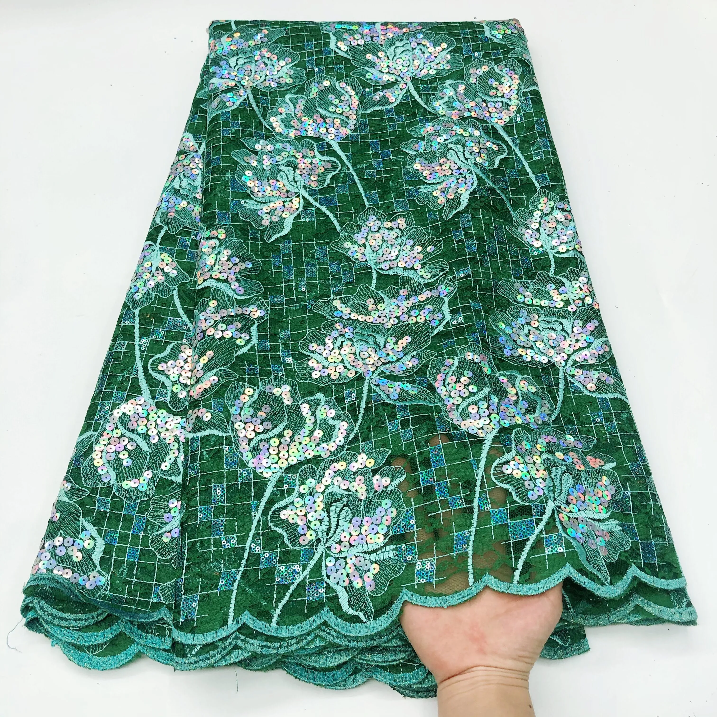 

Latest African Lace Fabric With Sequins French Tulle Lace African Mesh Lace Fabric Nigerian Embroidery For Wedding