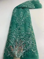luxury green african handmade beads laces fabrics nigerian mesh lace fabrics for wedding party french tulle lace fabric
