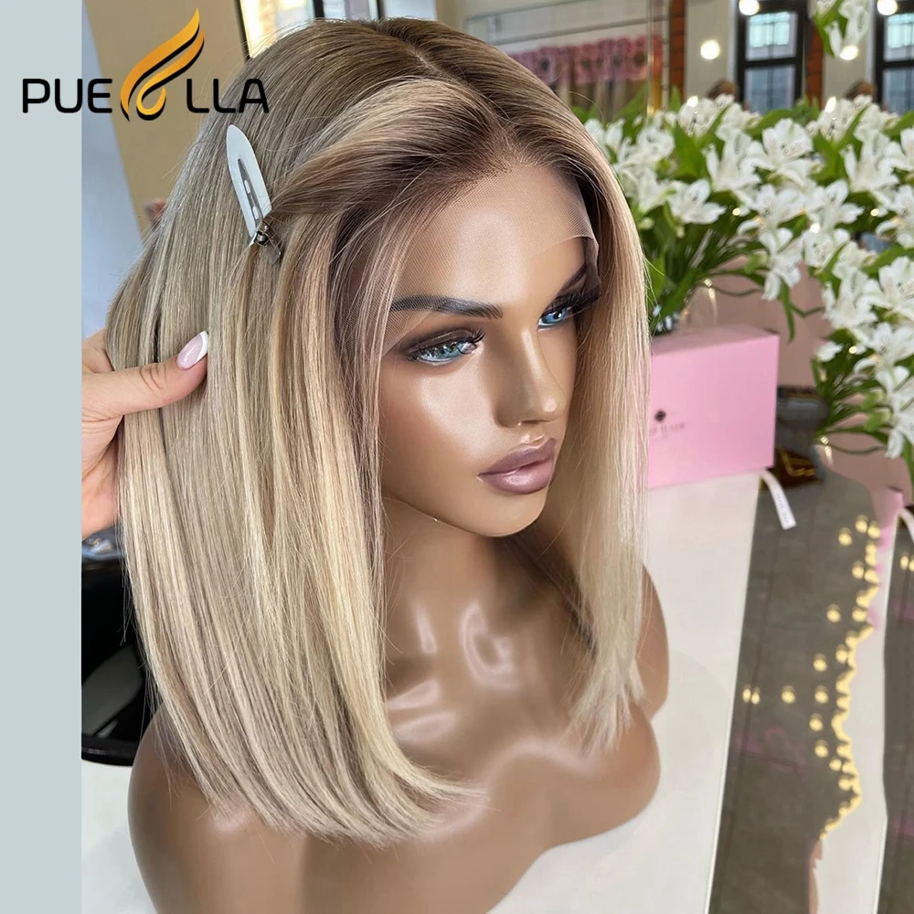 Короткий парик Боб Омбре пепепельный светлый цветной бразильский Реми