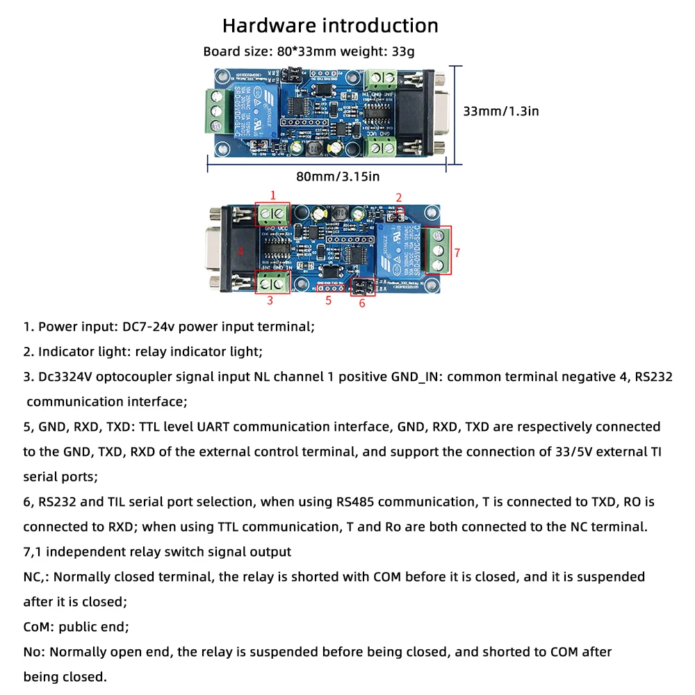 RS232/TTL UART DC7-24V двойной/одиночный релейный модуль Modbus RTU 485 дистанционный