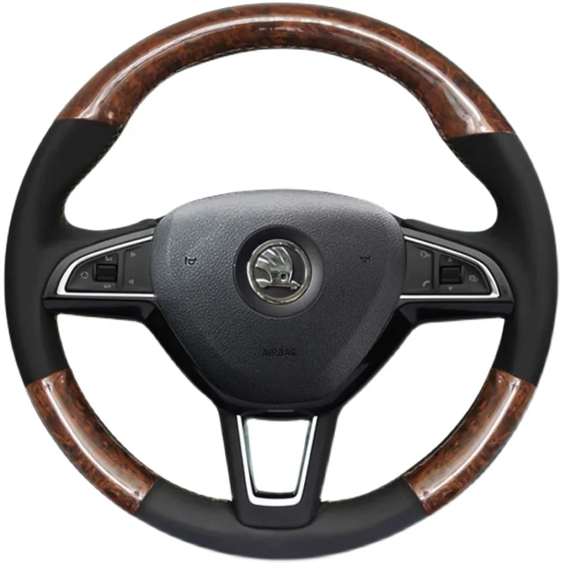 

Cover customization Peach Grain Hand Sewn Leather Steering Wheel Cover For Skoda's New Octavia Kodiaq Yeti Rapid Spaceback