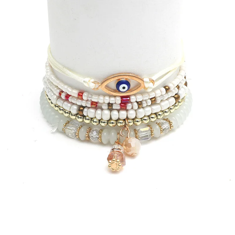 Летний многослойный браслет богемского стиля из акриловых бусин с семенами для женщин турецкой этнической культуры с красным глазом от сглаза для украшений MW-02.