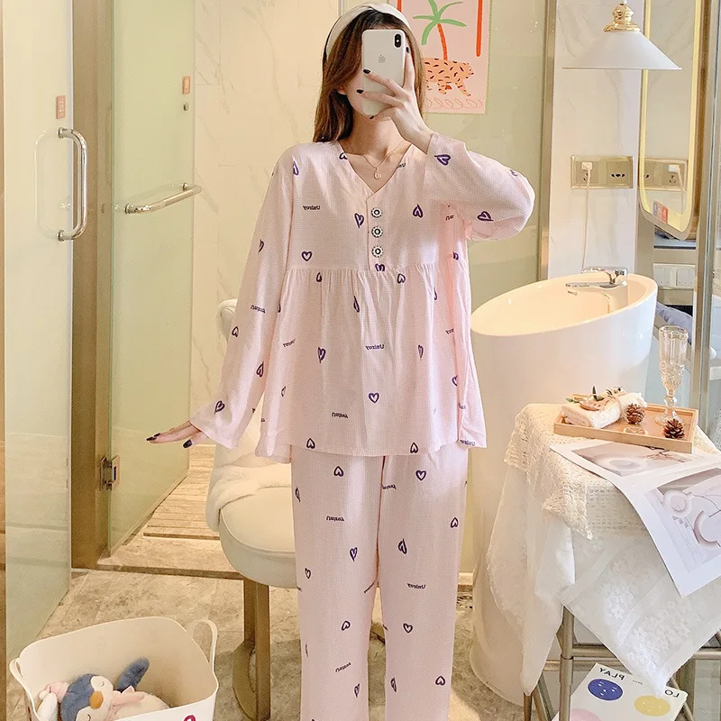 Long-sleeved Pajamas Women Spring/Autumn Thin Viscose Home Service Japanese Girls Can Wear Out Student Suit Autumn Clothes Sleep