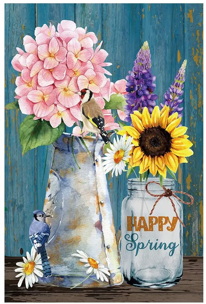 

Welcome Spring Flowers House Flag Floral Outdoor Yard Flag Double Sided Banner for Outside House Yard Home Decorative