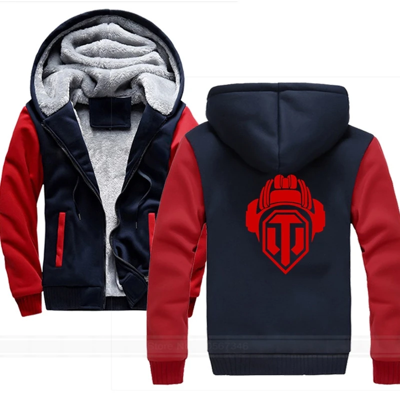 

World of Tanks Winter Thickened Warm Hoodies Men Casual Hooded Warm Sweatshirts Male Thicken