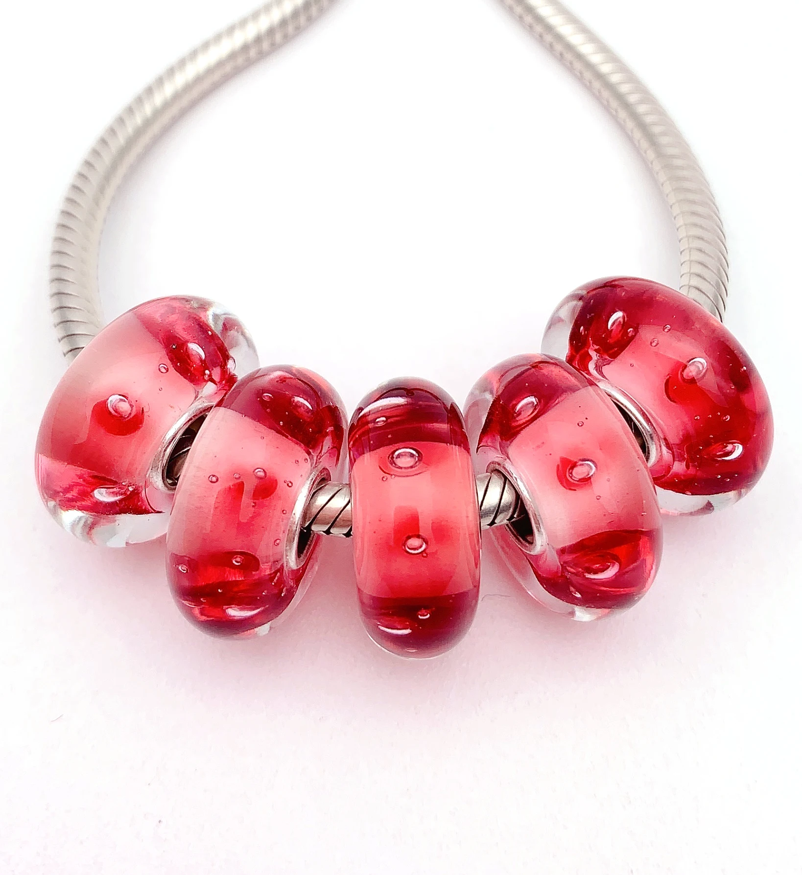 

XHYG187 5X 100% Authenticity S925 Sterling Silver Beads Murano GlassBeads Fit European Charms Bracelet Diy Jewelry Lampwork