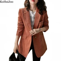 kohuijoo corduroy blazer women 2022 spring autumn coat long sleeve loose plus size solid pockets casual blazers jacket