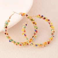 s2563 boheminan fashion jewelry beaded earrings geometric spring colorful beads hoop circle earrings